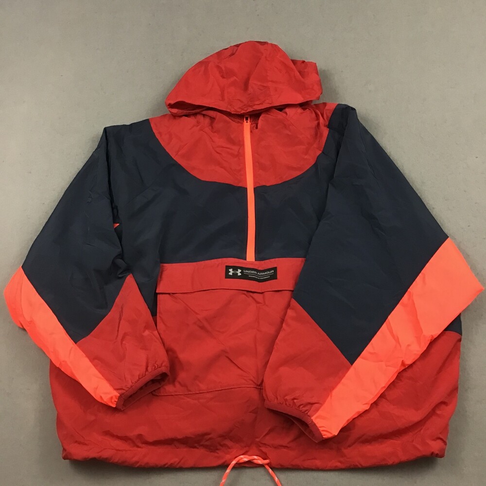Under Armour Jacket Men Small Red Blue Colorblock Rush Zip Windbreaker Hooded S